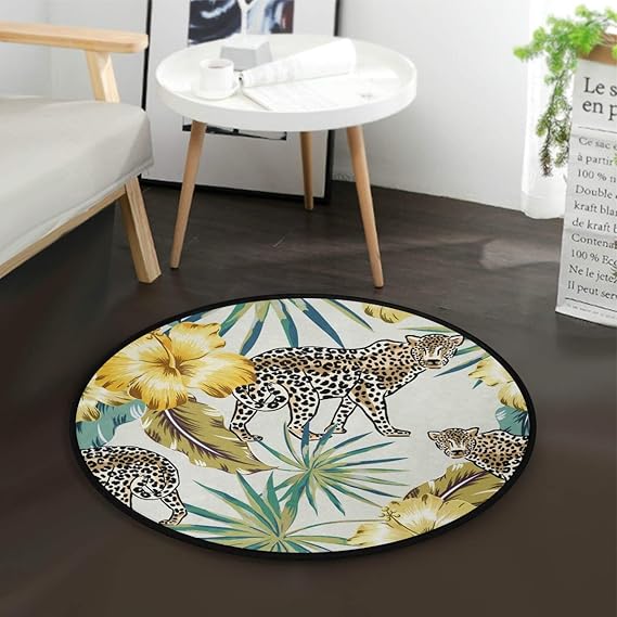 Amazon.de: Alarge Teppich, rund, Blumenmuster, Tiere, Leopardenmuster