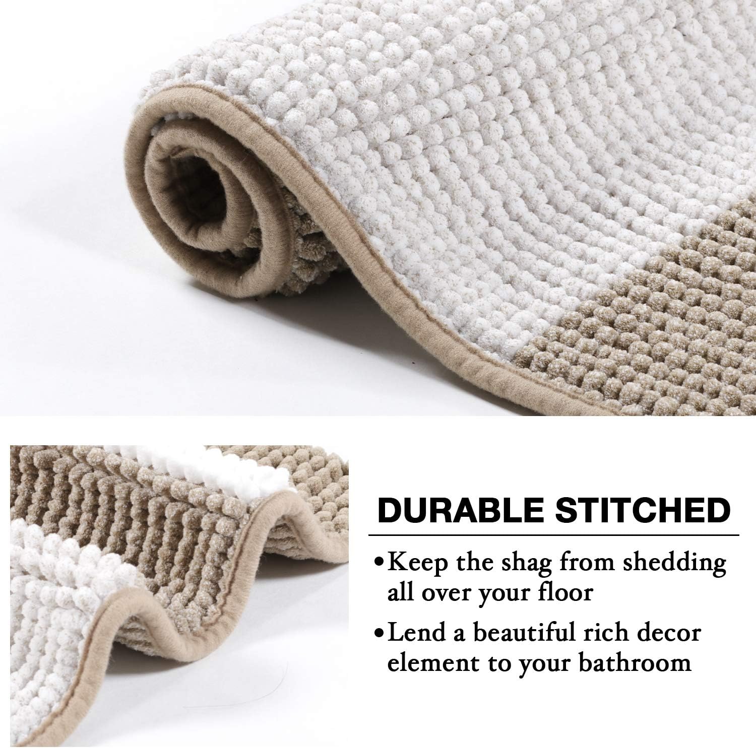 Super Absorbent Tufted Chenille Rug with Non Slip Backing, Gradient Taupe Stripe Pattern Microfiber Bath Rug, Machine Washable Thick Bathroom Floor Mat for Tub Shower, (20×32 inch, Taupe): Home & Kitchen