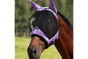 Harrison Howard Pro Luminous Horse Half Face Fly Mask Large Eye Space with Ears UV Protection for Horse Gentle Lavendar M