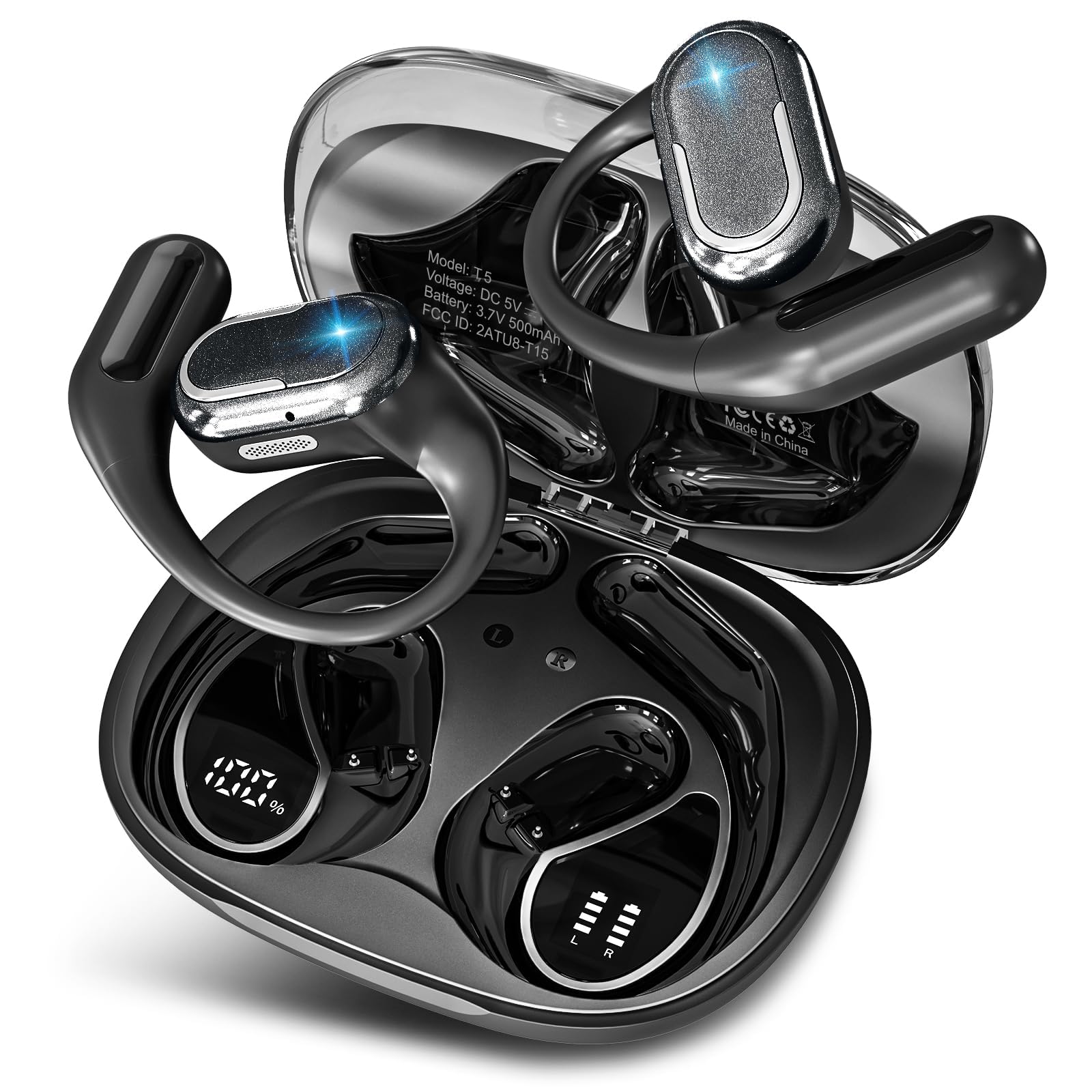 Photo 1 of Byobyc Wireless Headphones, 40H Playtime Bluetooth 5.4 Earbuds with LED Power Display, lPX5 Waterproof Open Ear Buds with Ergonomic Earhook for Gym, Jogging, Commuting