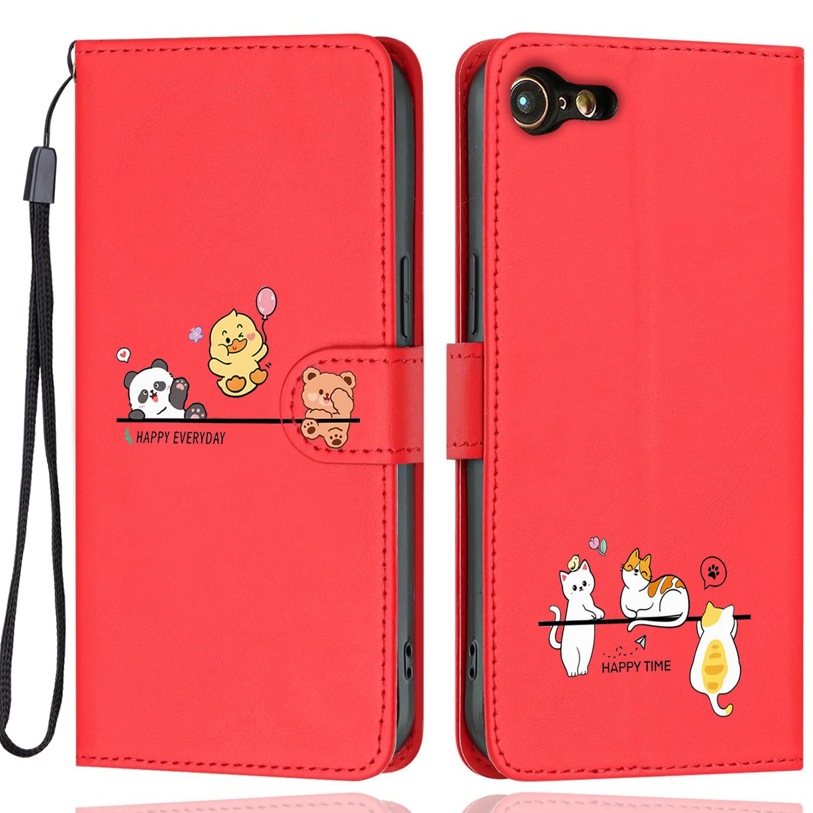 Aisenth Case for iPhone 7/8/SE 2nd/3rd Gen, Cute Bear, Cat, Panda, Duck, Koala Animal Cartoon Pattern PU Leather Wallet Flip Case Shockproof Magnetic Cover with Kickstand, Card Holder, Red