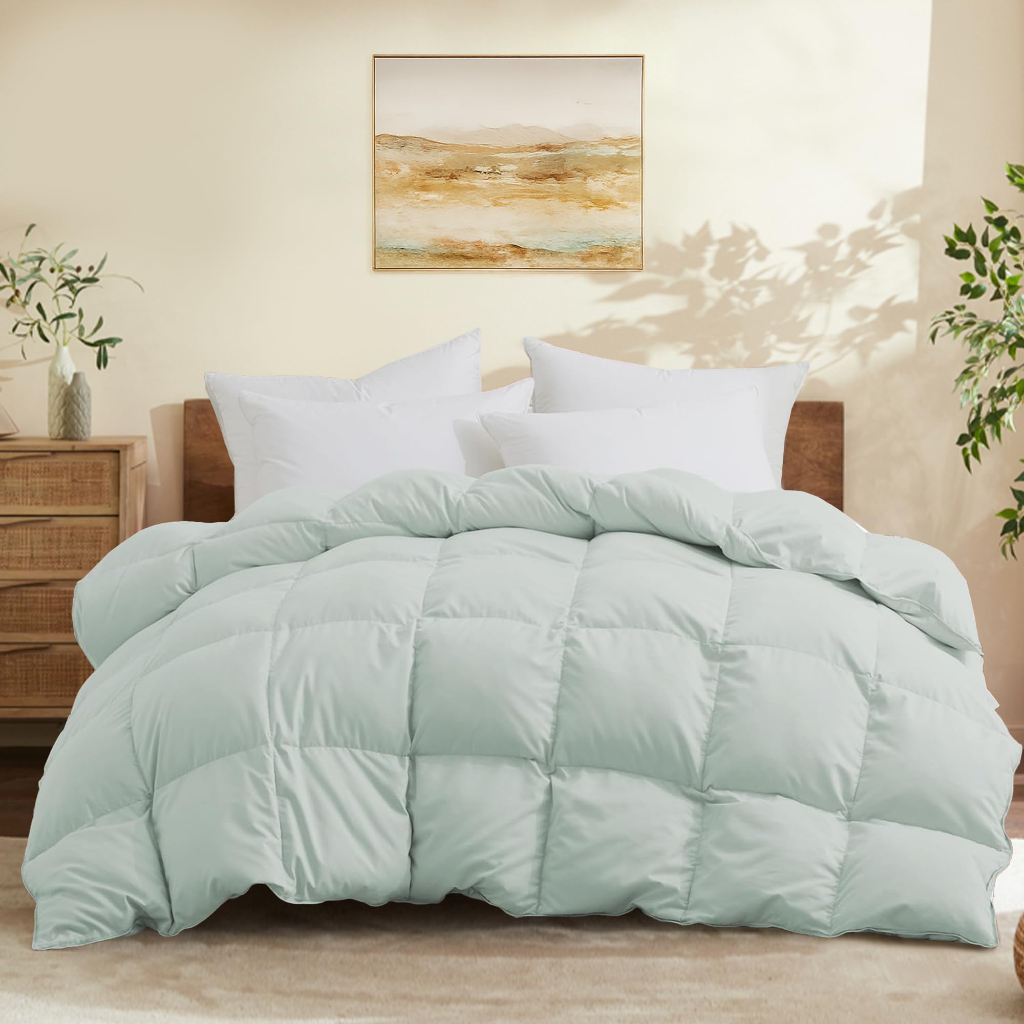 Photo 1 of Joysoul California King Size Down Comforter - All Season Ultra Soft Goose Down & Feather Fiber Fill, Luxury Hotel Green Duvet Insert with Corner Tabs (108" X 94")