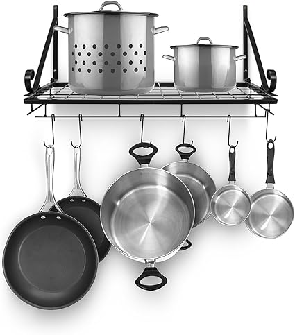 Amazon Sorbus キッチン壁用ポットラック フック付き 見せる収納 壁掛け収納ラック 多目的な棚整理 キッチン調理器具 台所 本 浴室用 ブラック Pot Wlhng Blka Sorbus ふた 通販