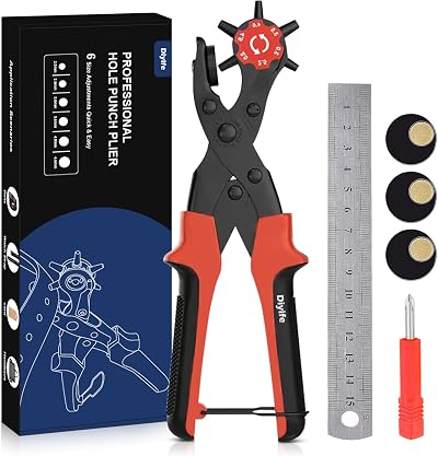 Diyife Leather Hole Punch Upgraded Heavy Duty Revolving Plier 2mm-4.5mm Red