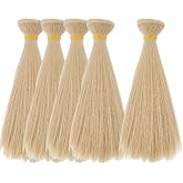 DICOSMETIC 5Pcs Straight Doll Hair Weft 15.5cm/6.1" BurlyWood Synthetic Doll Wig Hair Extensions Short High Temperature Fiber Faux Hairs Replacement for Dolls Making Crafts Supplies