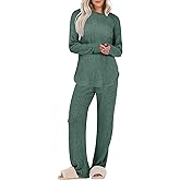 ANRABESS Womens 2 Piece Lounge Pajama Sets Ribbed Knit Long Sleeve Tunic Tops Matching Pants Casual Fall Sleepwear Outfits