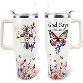 PERRIFIC Butterfly Tumbler 40 oz Tumbler with Handle and Straw Lid Leak Proof - Butterfly Coffee Travel Mug with Handle Insulated for Hot and Cold Drink Ice - Christmas Birthday Gifts for Women Cup