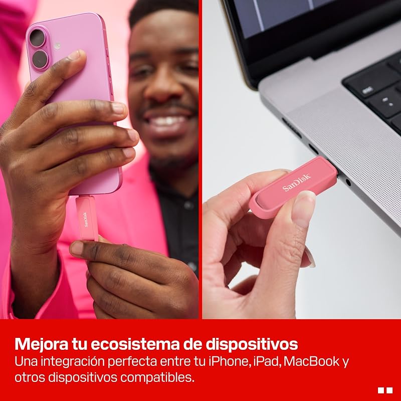 Unidade de telemóvel com USB Tipo-C de 1 TB (para smartphones, tablets e computadores, velocidades de 150 MB/s, fazer backups automáticos, recuperação de dados) - Starfish Pink