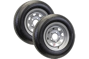 eCustomrim 2-Pack Radial Trailer Tire On Rim ST145R12 ST145/R12 Load Range D 5-4.5 Silver Spoke Wheel - 6 Year Warranty w/Free Roadside