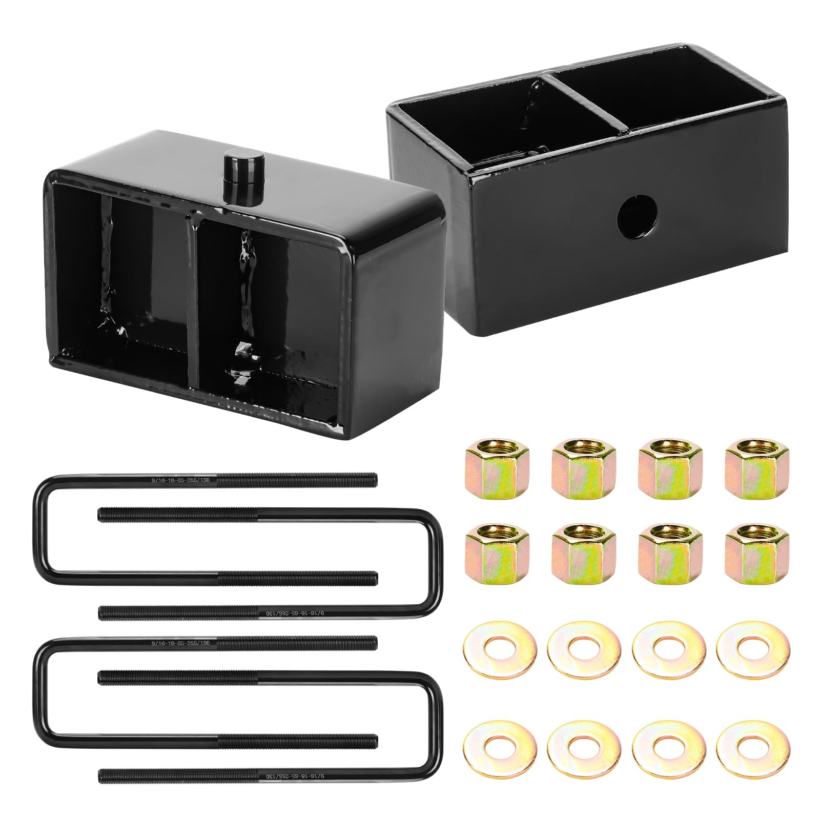 Photo 1 of 1" Rear Leveling Lift Kits Block Kit Compatible with 2WD 4WD Chevy Silverado 1500 1999-2019, GMC Sierra 1500 1999-2020 2pc Rear Lift Block with 4pc Extended Square Leaf Spring Ubolts