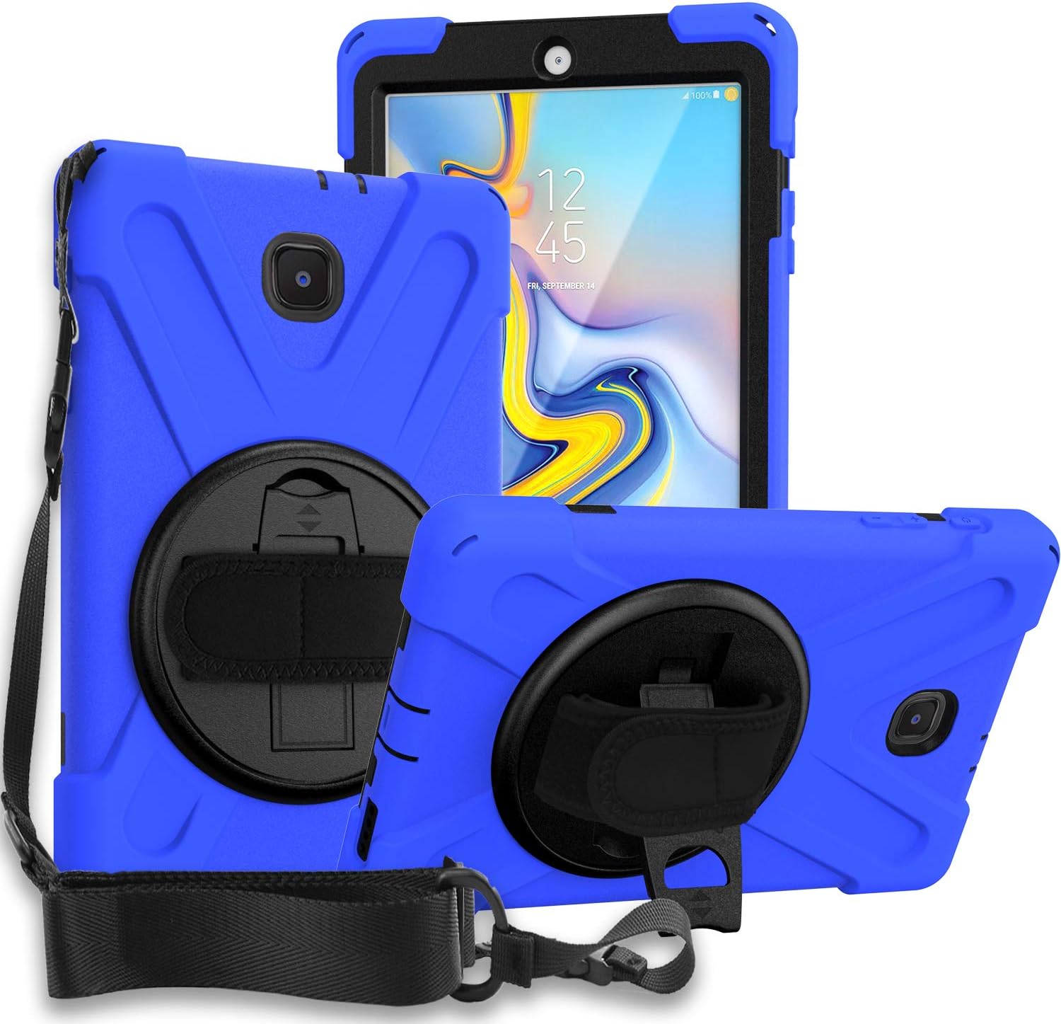 KIQShield Series for Samsung Galaxy Tab A 8.0 Case 2018, Shockproof 360 Rotatable W/Kickstand Hand Strap Shoulder Cover for Galaxy Tab SMT387v Tab A Verizon Case 8.0 (Blue)