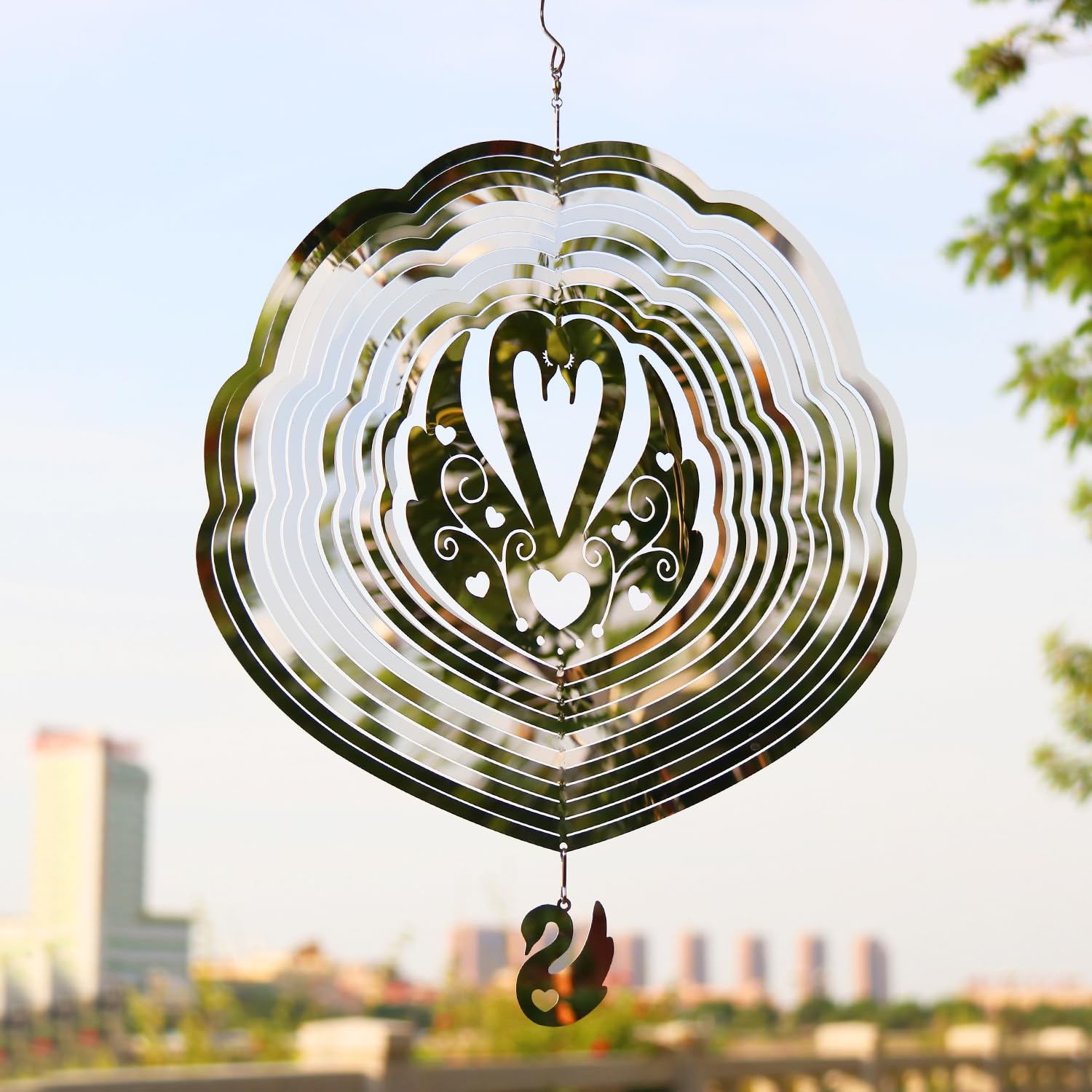 Photo 1 of Wind Spinner 12-inch 3D Stainless Steel for Garden Decor, Spinner Decor Sweet Swan - Worth Gift Holiday Decor GWS