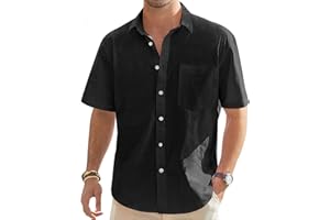 Alimens & Gentle Men's Linen Shirt Short Sleeve Casual Lightweight Button Down Beach Summer Tops