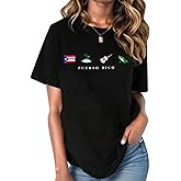 Puerto Rico Embroidery Shirt Women Puerto Rico Flag Graphic Tees Boricua Shirts Puerto Rican Pride Short Sleeve Tops