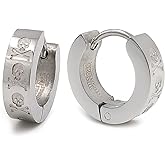 Stainless Steel Etched Cross Bone Skulls Silver-tone Color Men Hoop Huggie Earrings