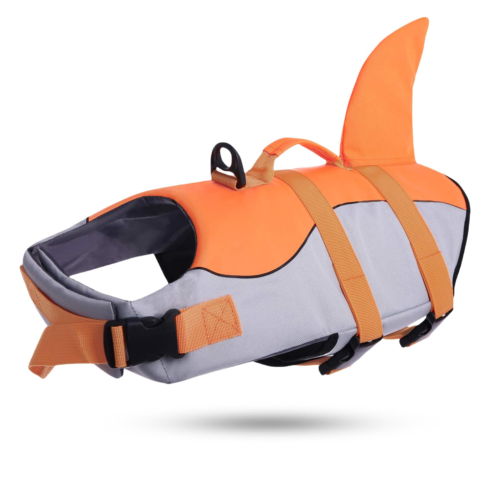 Photo 1 of ASENKU Dog Life Jacket - Pet Safety Vest for Swimming & Boating, Shark Life Jacket with Floatation, Dog Lifesavers Swimsuits for Small Medium Large Dogs (Orange, L)