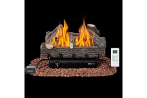 EROMMY 24 Inch Ventless Fireplace Logs Set with Remote Control, Only Used for Natural Gas, 30000 BTU, South America Silk Floss Wood, Brown