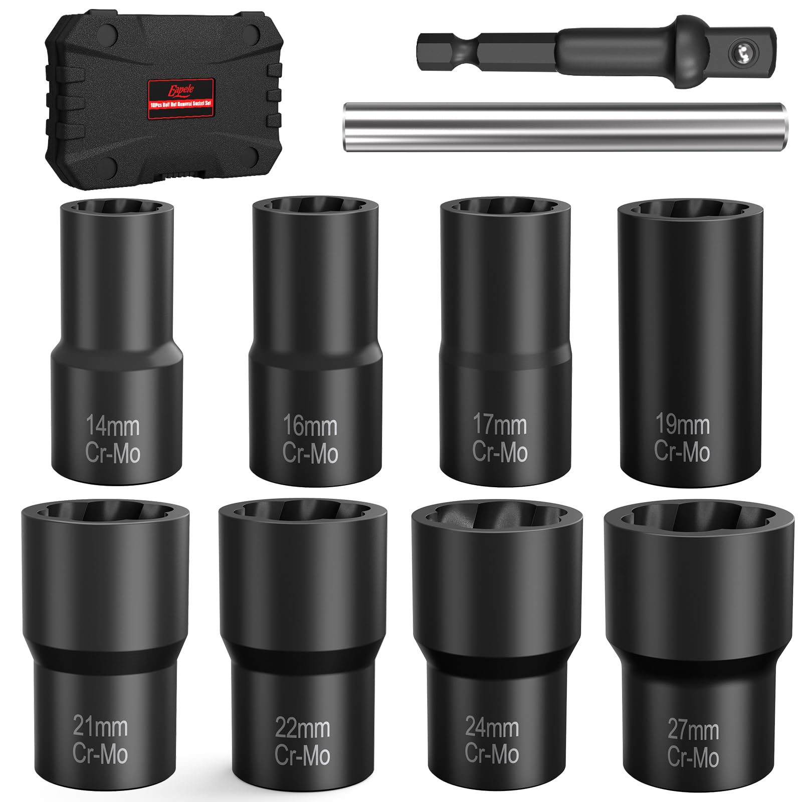 Photo 1 of Eapele Bolt Extractor Set, 10 Piece Lug Nut Remover Socket Tool, 1/2" Drive Impact Wheel Lock Removal Kit for Removing Damaged, Frozen, Rusted, Rounded-Off Bolts, Lug Nuts & Screws