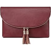Solene Womens Envelop Clutch Purse Multi Compartments, 6 Card Slot Inside, Crossbody Bag With Tassels
