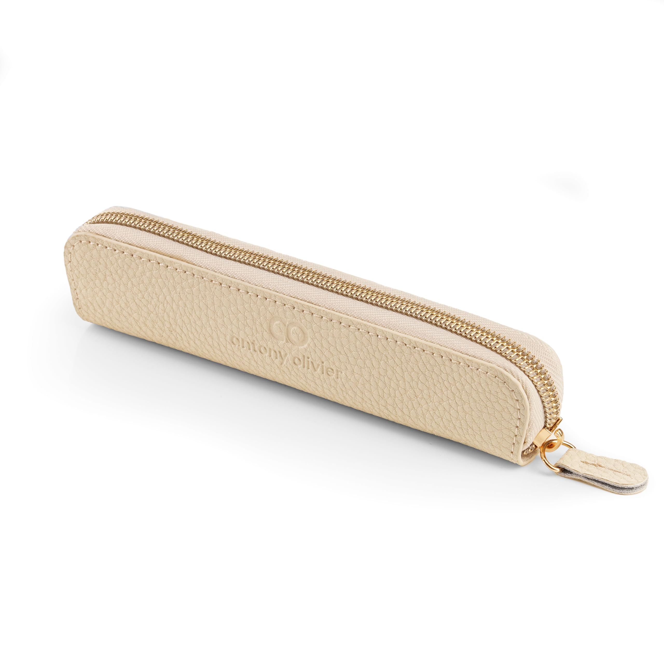 Antony Olivier Real Leather Pencil Case | White Pen Pouch with Zip | for Men, Women & Professionals | Cutest Slim Design Size Pouch for Stationery & Utensils