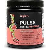 LEGION Pulse Pre Workout Supplement - All Natural Nitric Oxide Preworkout Drink Creatine Free Naturally Sweetened Beta Alanine Citrulline Alpha GPC - Caffeine Free Strawberry Kiwi Pre Workout Powder