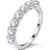 Ladylike 7 Stone Moissanite Wedding Band 925 Sterling Silver Half Eternity Ring for Women 1.4cttw Round Cut D Color VVS1 Clarity Anniversary Promise Band Size 4-11