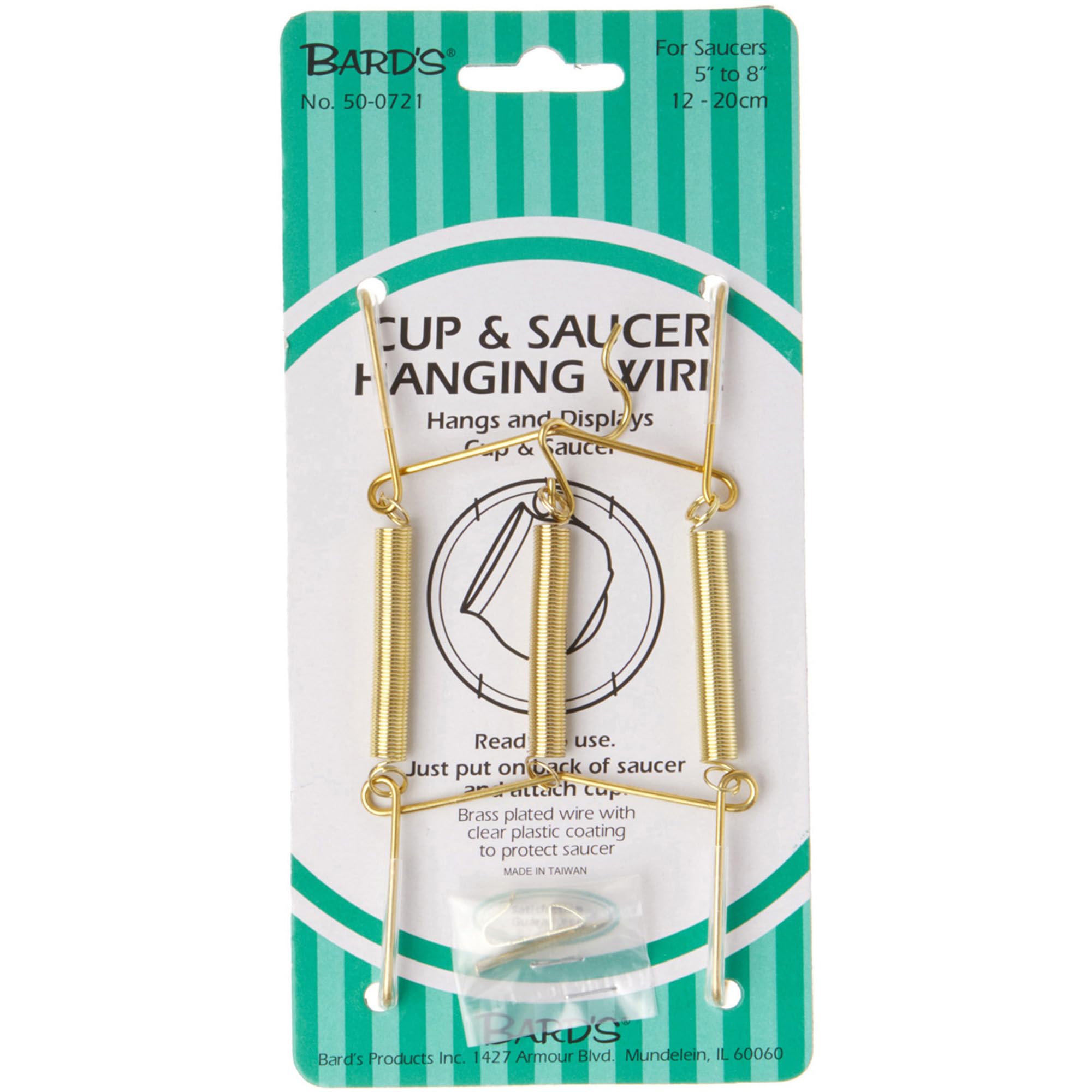 Bard's Gold-Toned Wall Mountable Tension Cup and Saucer Hanger, 8" H x 2.75" W x 1" D, Pack of 2