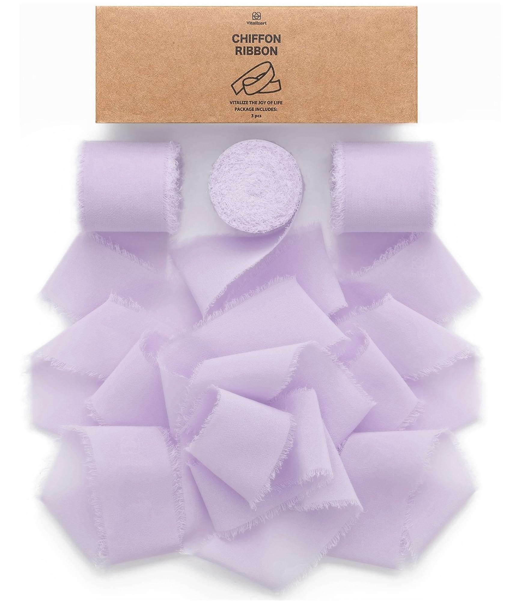 Vitalizart Lilac Chiffon Ribbon 1.5'' x 21 Yd Lavender Purple, Fabric Silky Ribbons 3 Rolls 1.5'' x 7 Yd, Handmade Fringe for Wedding Invitation, Bridal Bouquet, Gift Wrapping, Decoration, DIY Craft