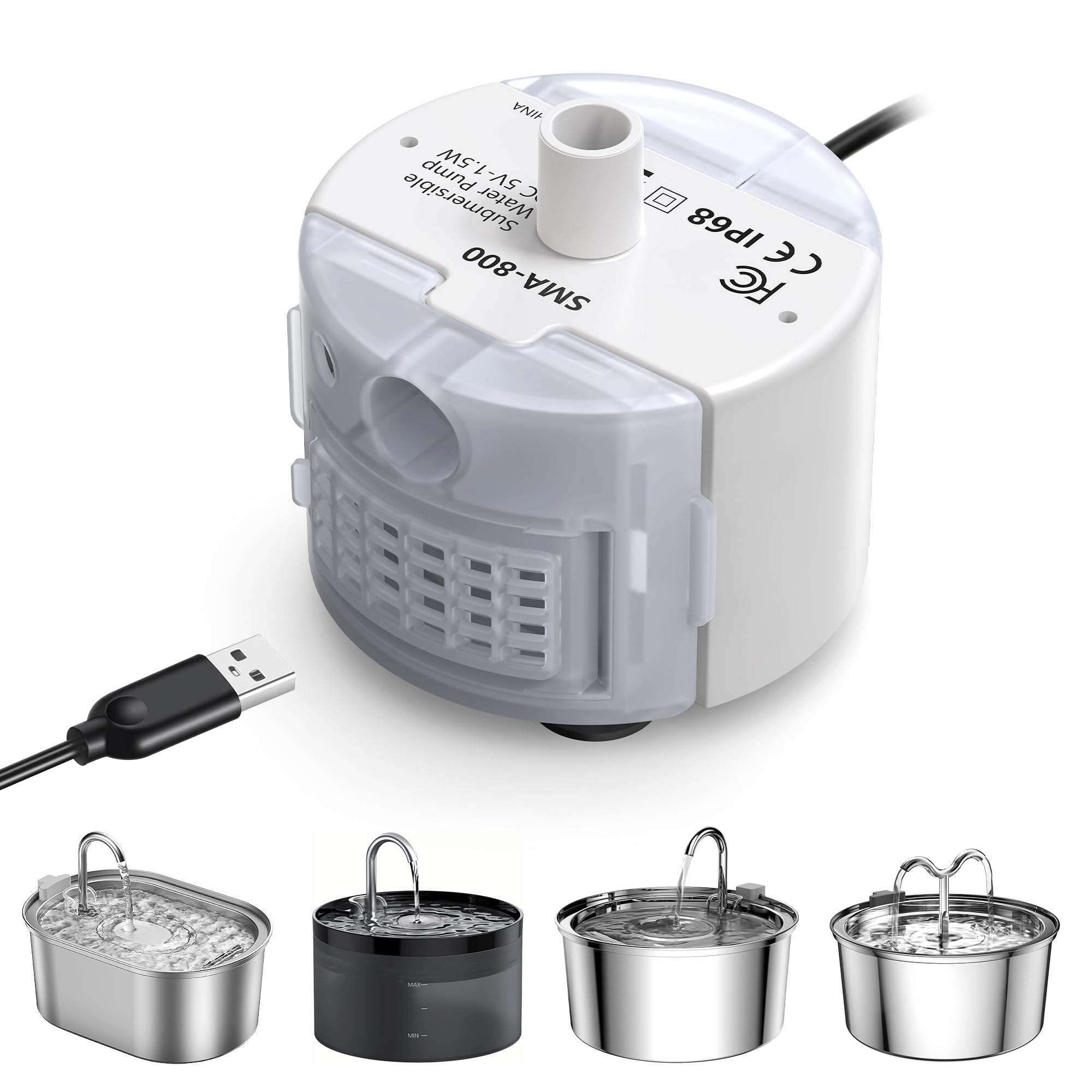 Petace Replacement Quiet Cat Water Pump, Compatible with Petace Stainless Steel Cat Water Fountain