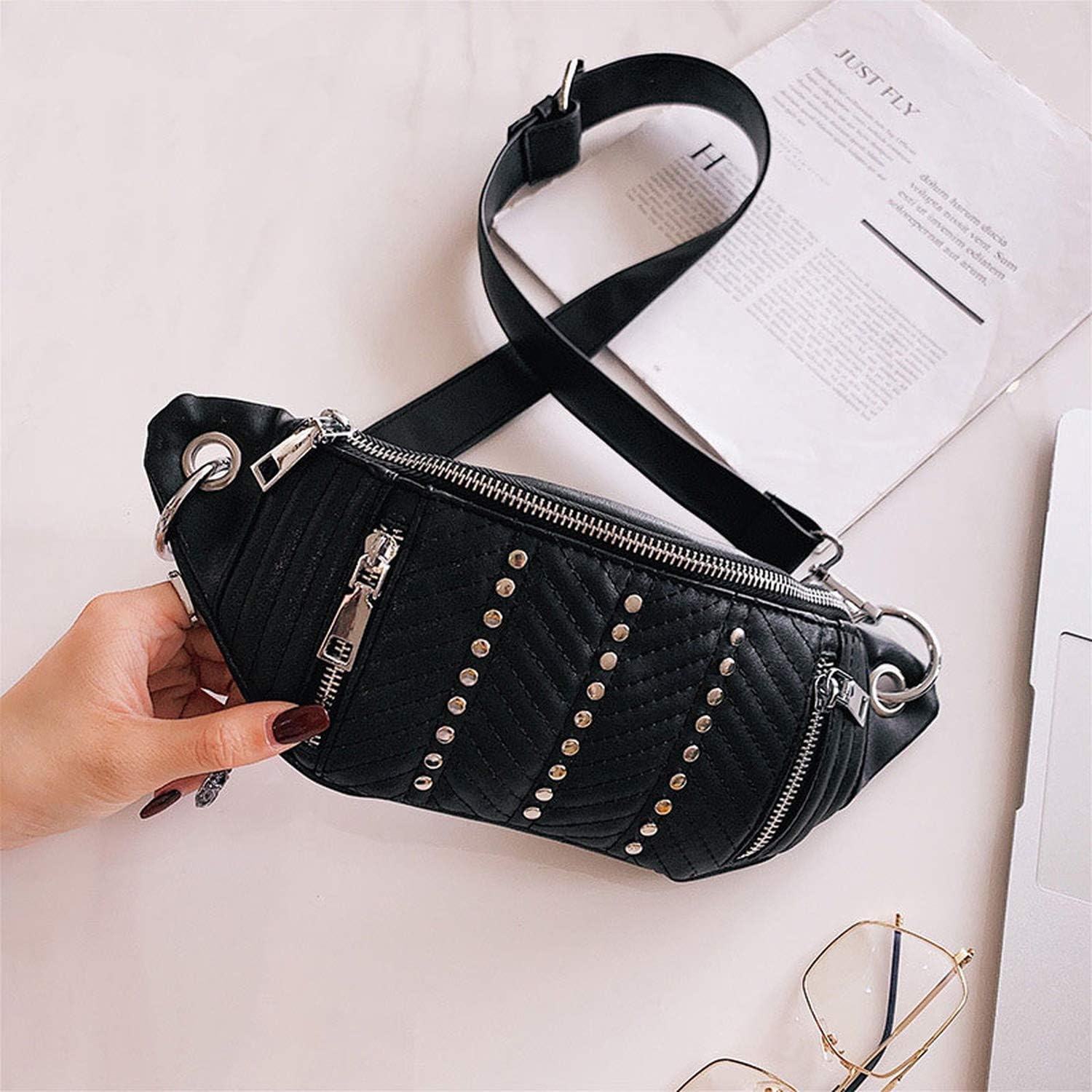 Girl Shoulder Bag Leather Rivet Chest Bag Women Crossing Body Bags