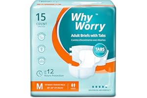 WhyWorry Adult Diapers for Women and Men, Disposable Incontinence Briefs with Tabs, Overnight Absorbency, Odor Control, Unise