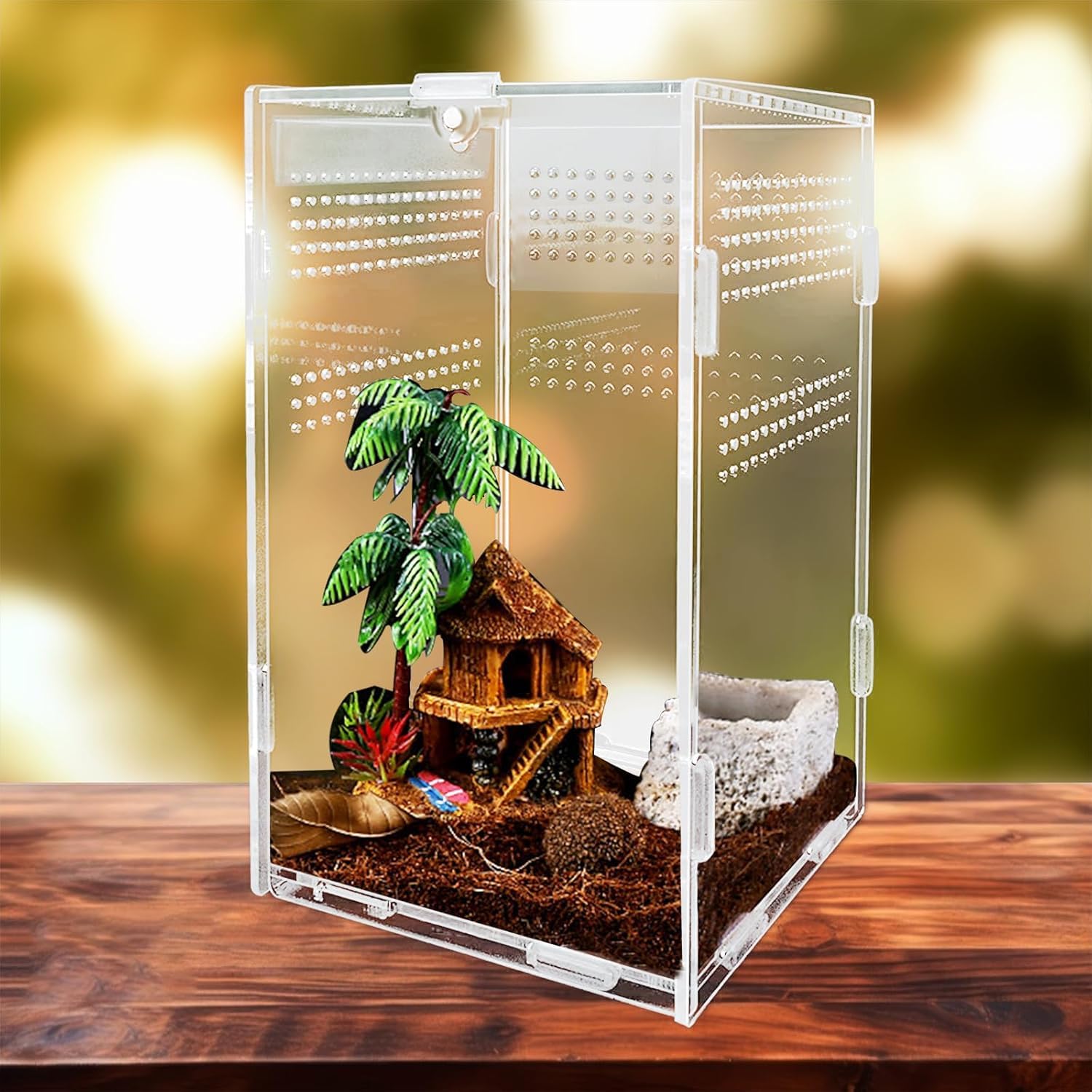 UBJUBT Terrarium Kit, Reptile Breeding Box, Stick Insect Enclosure, Tarantula Enclosure, Transparent Reptile Feeding Box for Spide, Lizard, Scorpion, Mantis, Geckos, Beetle, Crickets (12x12x20cm)