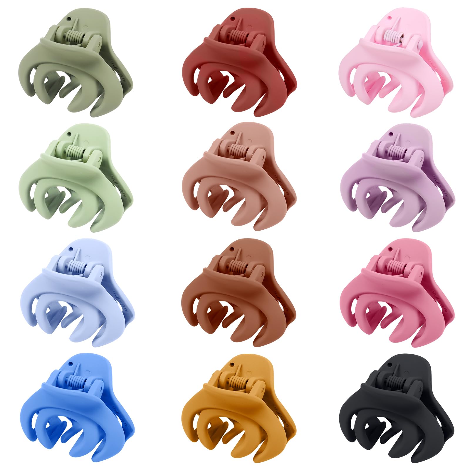 Kavya 12 Pcs Hair Claw Clips Octopus Small Hair Clips Women Non-Slip Plastic Claw Clip Colorful Matte Hair Claw for Women and Girls Thin Hair Accessories
