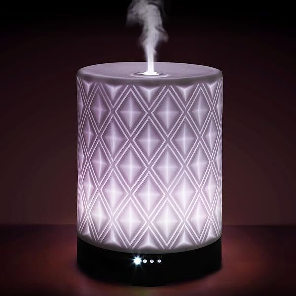 EARNEST LIVING ESSENTIAL OIL DIFFUSER FOR LARGE ROOM WHITE CERAMIC 250ML AROMATHERAPY DIFFUSER WITH 4 TIMERS 7 NIGHT LIGHTS AND AUTO OFF FUNCTION FOR HOME GIFT