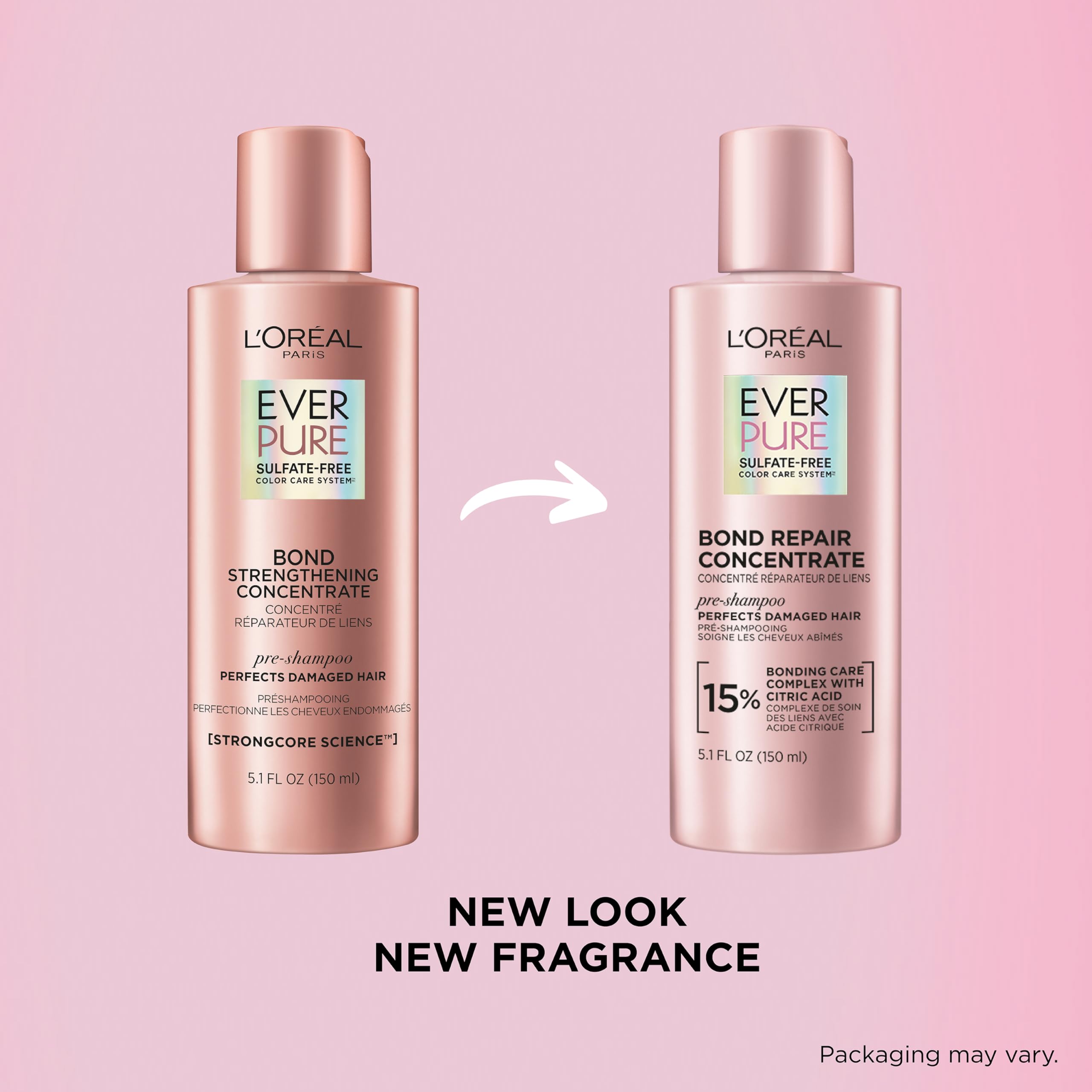 L'Oreal Paris Sulfate Free Bond Repair Pre Shampoo Treatment, Hair Repair for Colored, Bleached or Damaged Hair, EverPure, 5.1 Fl Oz