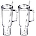SMLIXE 40 oz plastic tumbler with handle and Straw Lid，clear tumbler，Double Wall Vacuum Reusable plastic Water Bottle Travel Mug Cup，Classic Acrylic Tumblers (2 Pack)