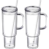 SMLIXE 40 oz plastic tumbler with handle and Straw Lid,clear tumbler,Double Wall Vacuum Reusable plastic Water Bottle Travel Mug Cup,Classic Acrylic Tumblers (2 Pack)