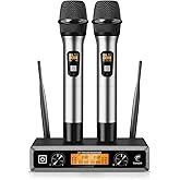 TONOR Wireless Microphone,Metal Dual Professional UHF Cordless Dynamic Mic Handheld Microphone System 200ft(TW-820)