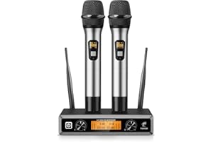 TONOR Wireless Microphone,Metal Dual Professional UHF Cordless Dynamic Mic Handheld Microphone System 200ft(TW-820)
