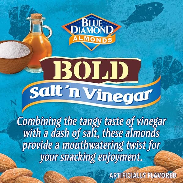 BLUE DIAMOND ALMONDS SALT N’ VINEGAR FLAVORED SNACK NUTS, RESEALABLE BAG,1.56 POUND (PACK OF 1)