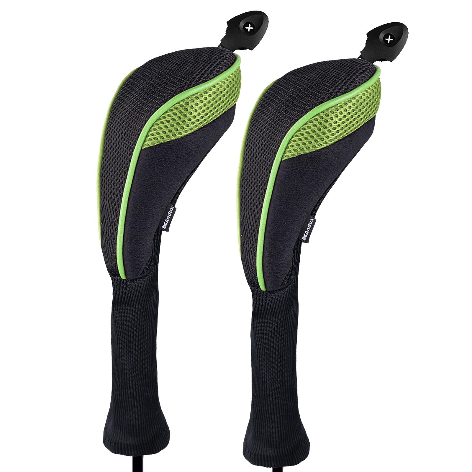 Andux Long Neck Golf Hybrid Club Head Covers with Dial No. Tag CTMT-01 (Black/Green,2pcs)