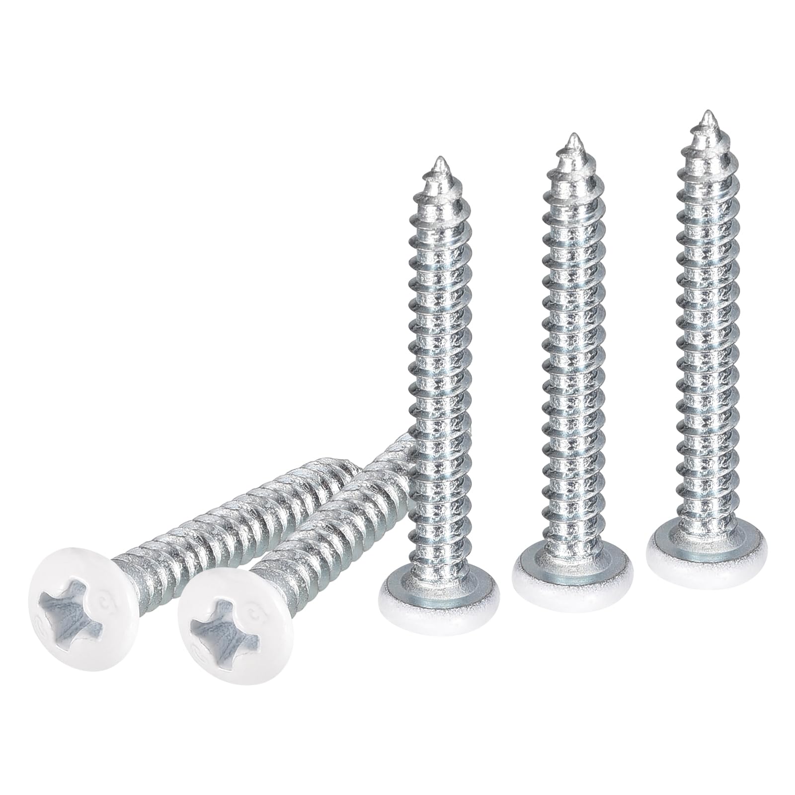 DTGN ST3.5x25mm White Screws 50Pack - Zinc Plated Carbon Steel Pan Head Phillips Sheet Metal Screw Self-tapping Screw Wood Screws