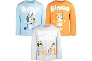 Bluey 3 Pack Long Sleeve T-Shirts Toddler to Big Kid Sizes (2T - 10-12)