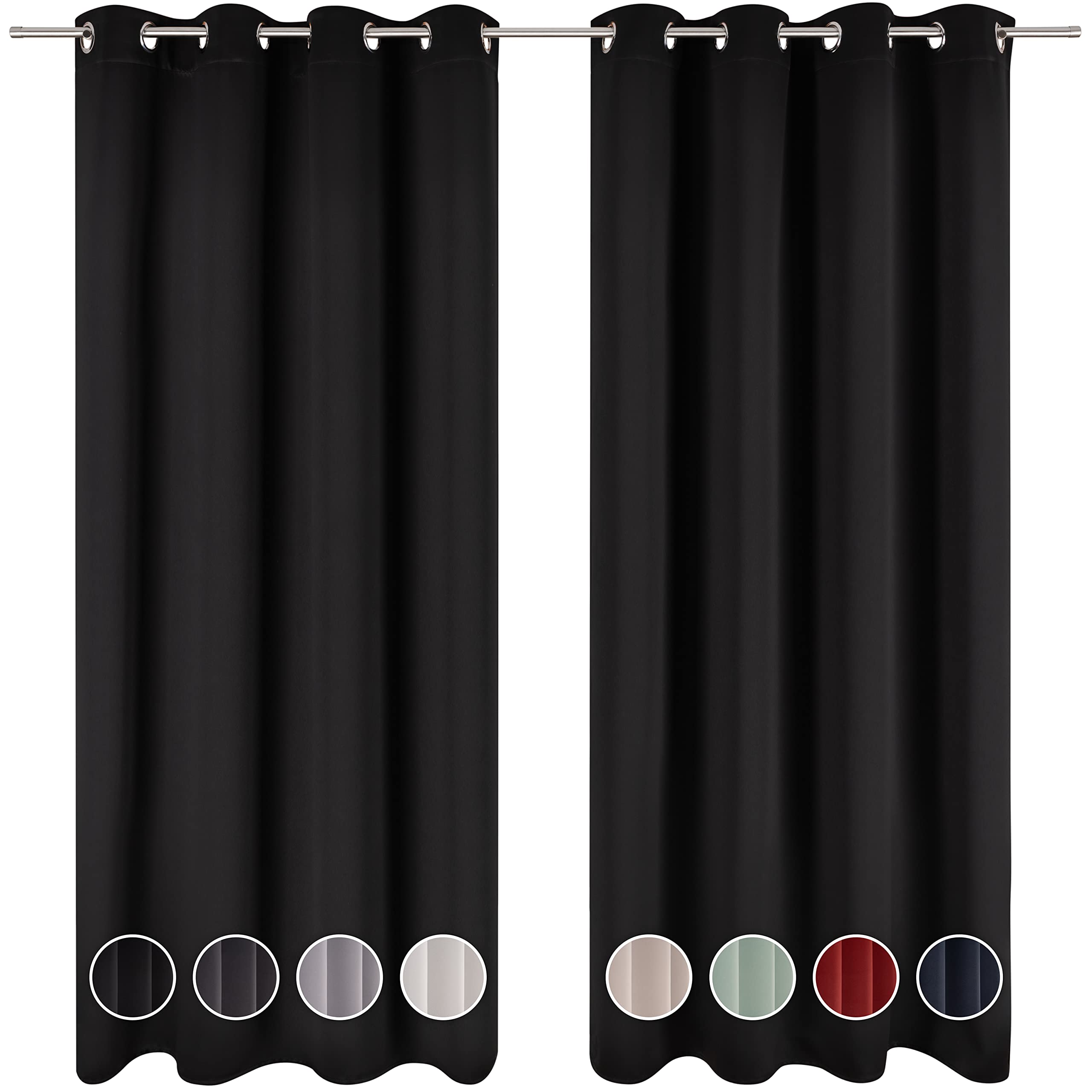 Blumtal Blackout Curtains - Set of 2 Eyelet Curtains - Easy Installation, Maximum Protection, Black Out for Bed and Living Room, Black, 140 x 225 cm (55″ x 88″)