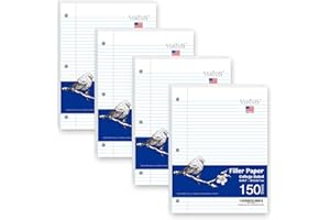 WritePads Notebook Paper College Ruled Loose Leaf Paper, Standard 8"x10-1/2",3 Hole Punched Binder Paper For 3 Ring Binder,150 Sheets/Pack, 4 Pack, White, MADE IN USA