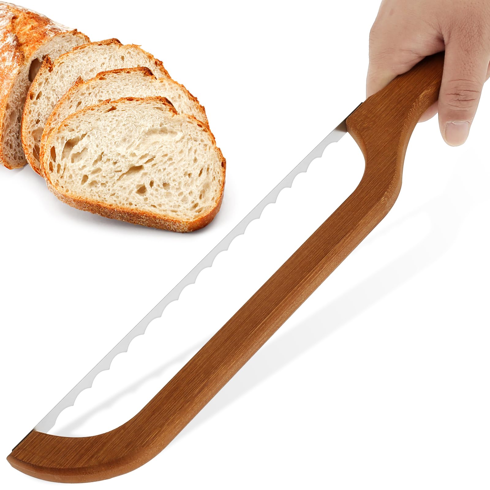 Alongen Bread Bow Cutter, 15.7 inch Serrated Sourdough Bread Saw,Bread Slicer for Homemade Bread Wooden Handle Bread Bow Cutter,Stainless Steel Cutting Tool for Homemade Bagels Baguettes