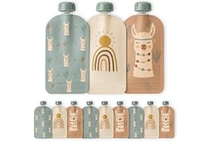 Hippypotamus Reusable Baby Food Pouches for Toddlers - BPA Free Food Grade - Dishwasher & Freezer Safe - Baby Food Containers - Refillable Squeeze Pouch For Applesauce & Yogurt - 12 Pack (Llamas)