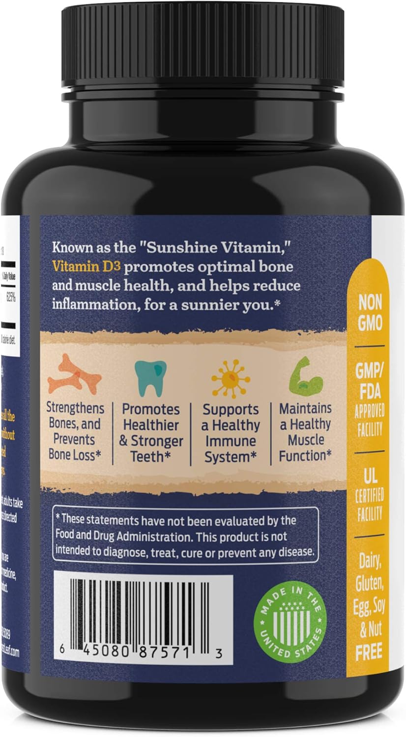 Vitamin D3 5,000 IU Daily Supplement - 180 Vegetable Capsules - by ForestLeaf: Health & Personal Care