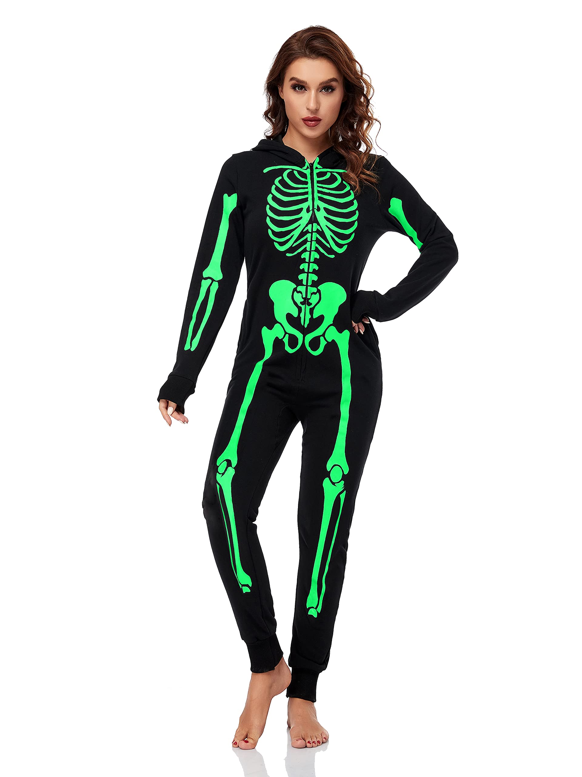 Women Halloween Costume Glow In The Dark Skeleton Costume For Women Spooky Halloween Outfit With B 1287686