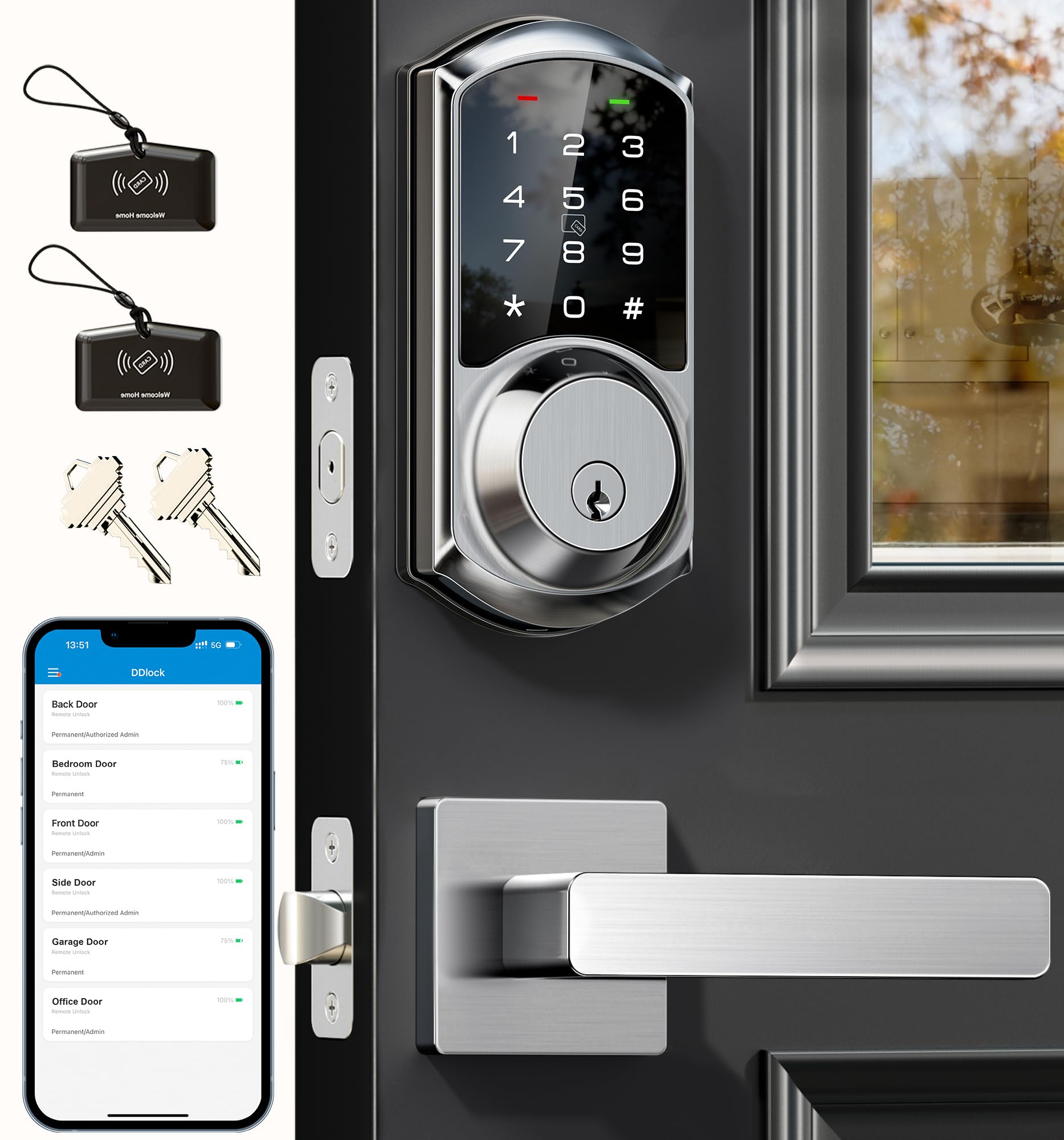 Photo 1 of Veise VE06-L Smart Locks with 2 Lever Handle Set, App Control, Keyless Entry Deadbolt for Front Door, Electronic Digital Touchscreen Keypad, Auto Lock, Waterproof, Easy Installation, Satin Nickel